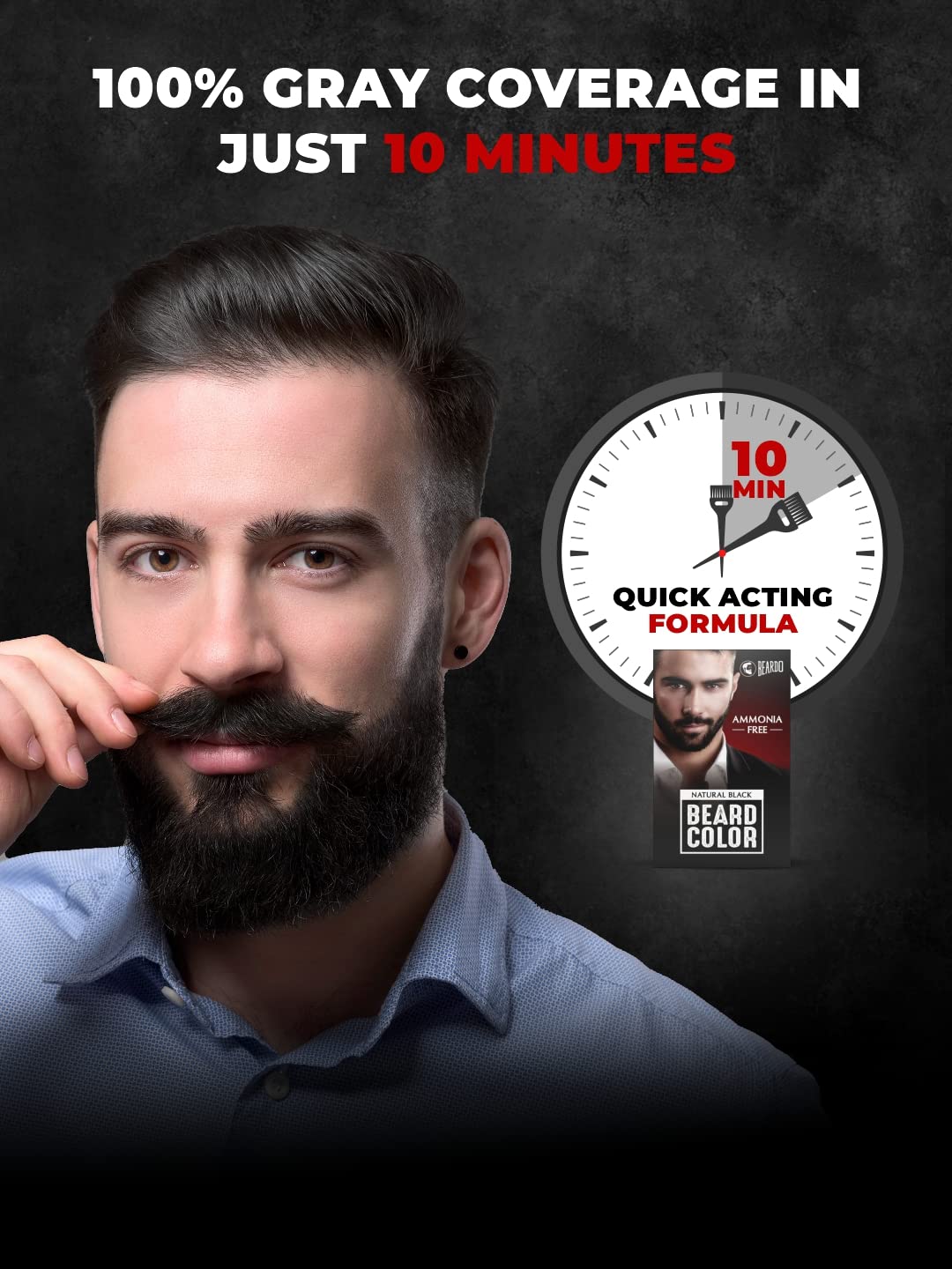 Beardo Natural Black Beard Color for Men - 60ml | Long Lasting Ammonia-Free Hair Dye | Easy Application, No Stains | Skin-Friendly Formula | Perfect for Daily Use & Special Occasions