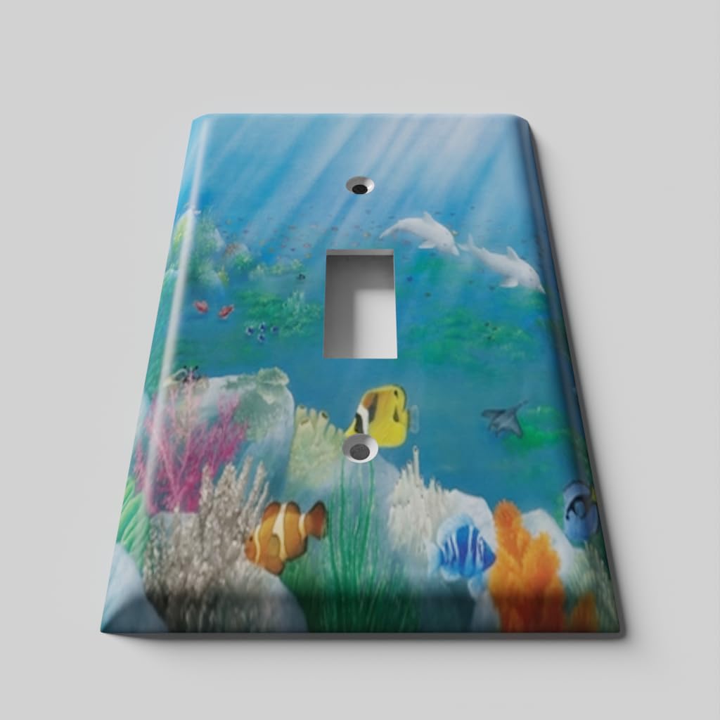 Deep Blue Fish Light Switch Cover - Toggle Wall Plate for Home Decor