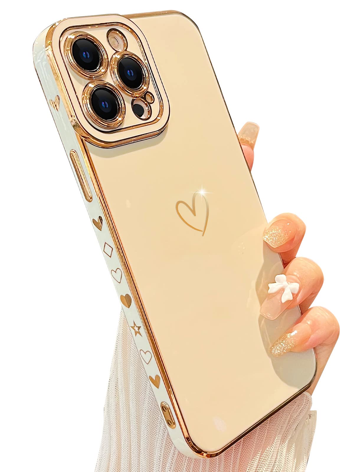 Skyseaco Luxury Plating Cute iPhone 13 Pro Max Case for Women - Soft TPU Shockproof Protective Cover with Full Camera Protection for 6.7 inch iPhone (White) - Perfect for Daily Use, Office & Travel Protection