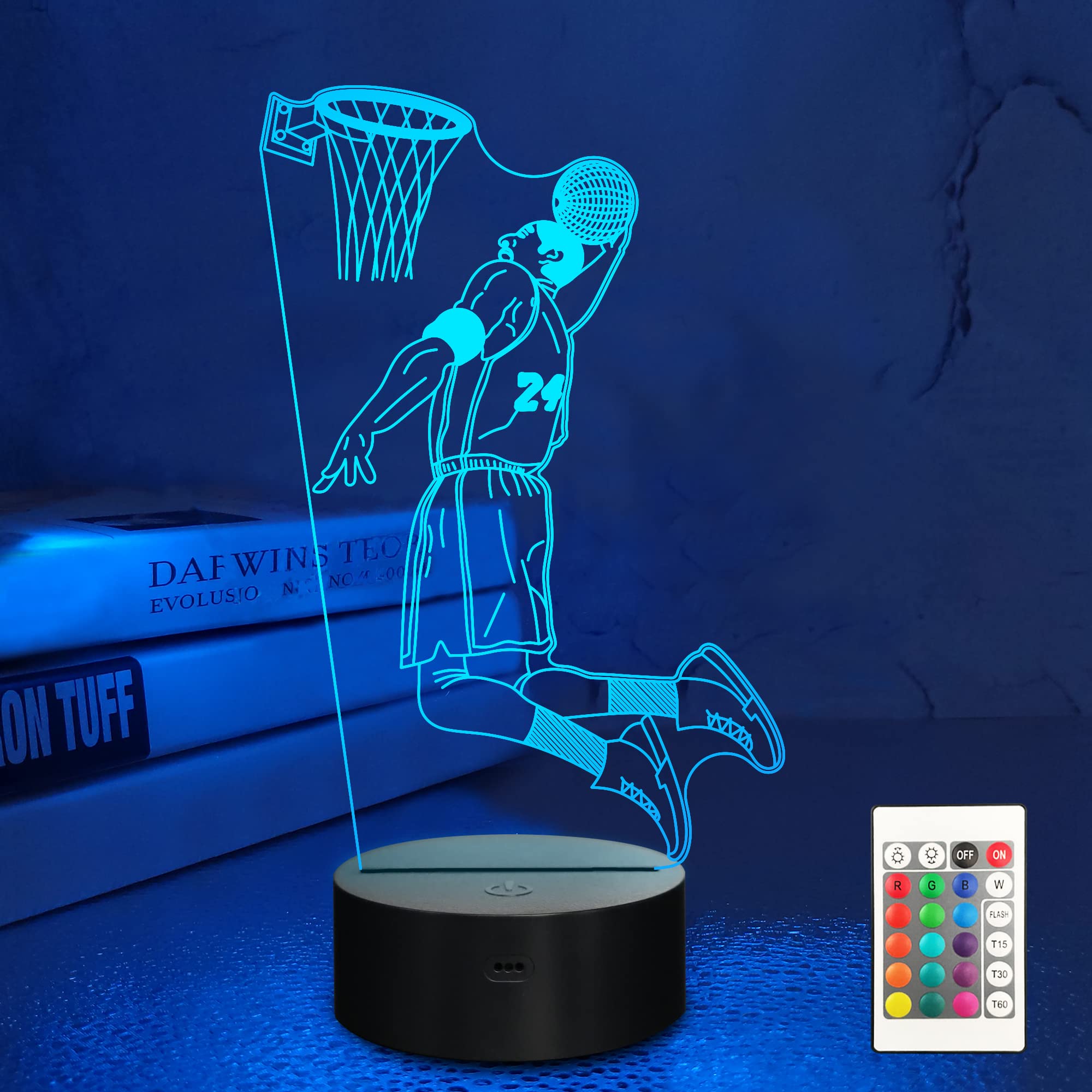 Lampeez 3D Night Light for Kids - 16 Color Changing LED Basketball Player Optical Illusion Lamp with Timer & Remote Control | Dimmable Nightlight for Bedroom, Nursery, Playroom | Perfect Birthday Gift for Boys and Girls