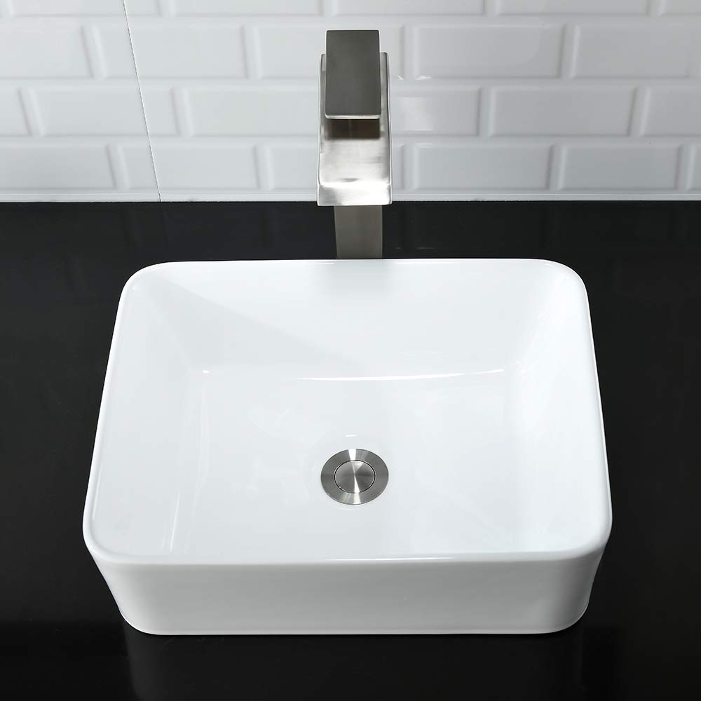 WMXQX 19x15 Inch White Porcelain Rectangle Vessel Sink with Faucet and Drain Combo - Above Counter Bathroom Vanity Sink Set for Modern & Contemporary Bathrooms