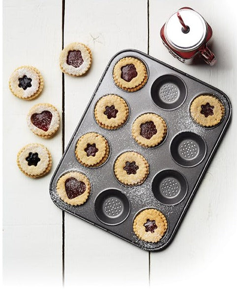 MasterClass Non-Stick 12-Cup Shallow Baking Pan for Muffins, Cupcakes & More - Perfect for Home Baking, Parties & Gifts