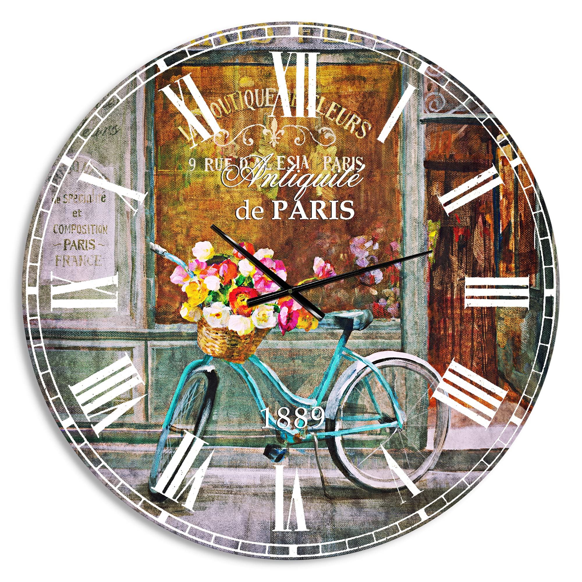 DesignQ Paris French Flowershop Traditional Wall Clock - Elegant Home Decor for Bedroom, Bathroom, Office & Living Room | Perfect for Farmhouse, Vintage & French Country Style Interiors