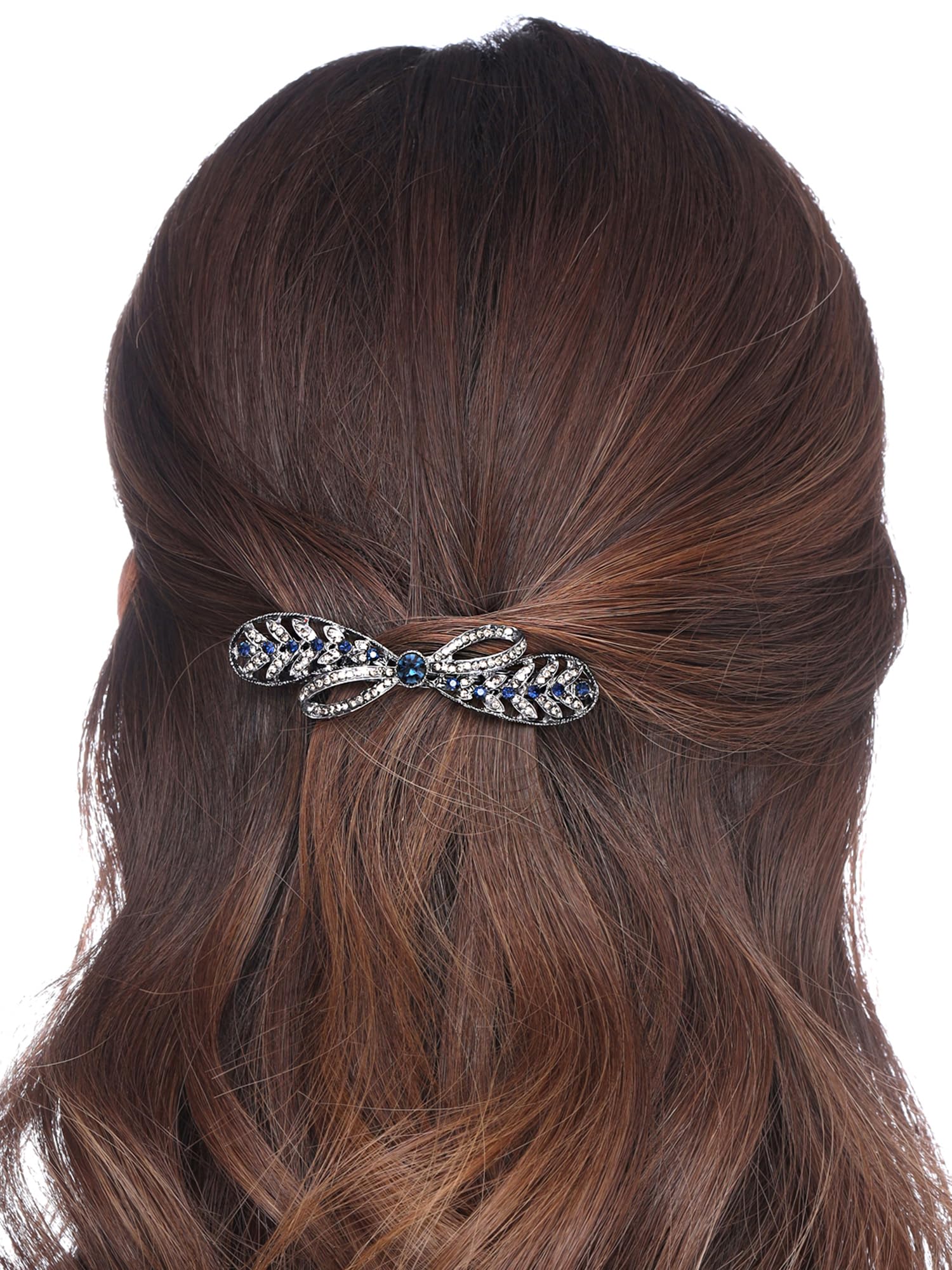 Yellow Chimes Hair Clips for Women & Girls - Blue Crystal French Barrette Hair Accessories for School, Work & Special Occasions