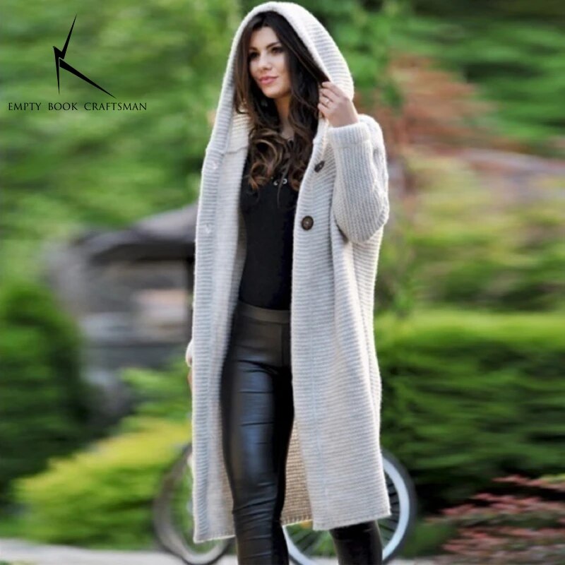 Women's Loose Long Sleeve Cardigan Sweater - Solid Color Knitted Thickened Top for Autumn & Winter - Cozy Fall Layering & Winter Warmth Outfit