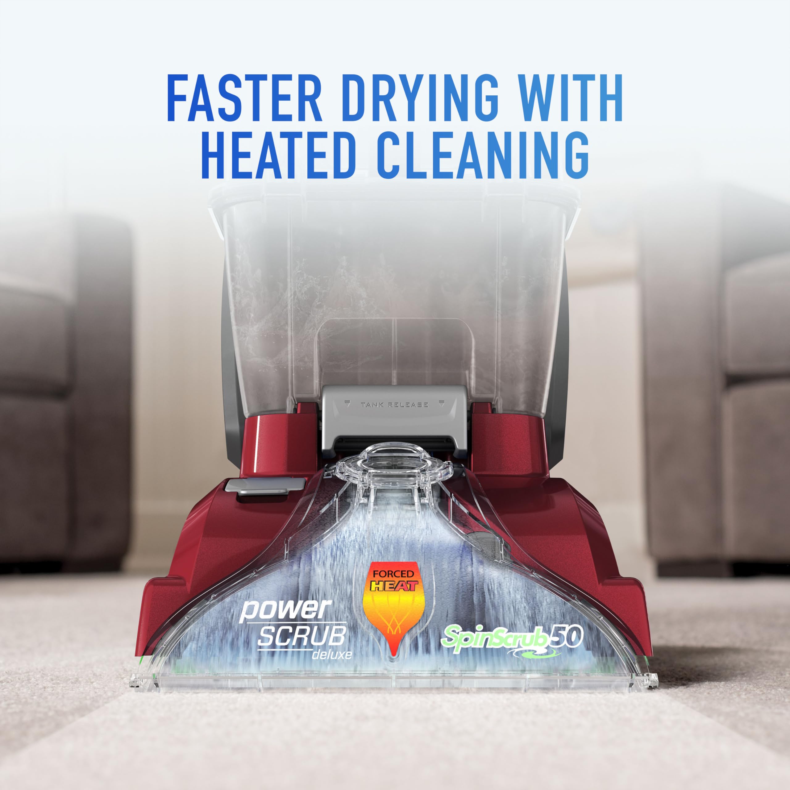 Hoover Power Scrub Deluxe Carpet Cleaner Machine - Upright Shampooer for Deep Cleaning, FH50150 Model in Vibrant Red | Perfect for Pet Hair Removal & Stain Treatment in Home, Office, and High-Traffic Areas