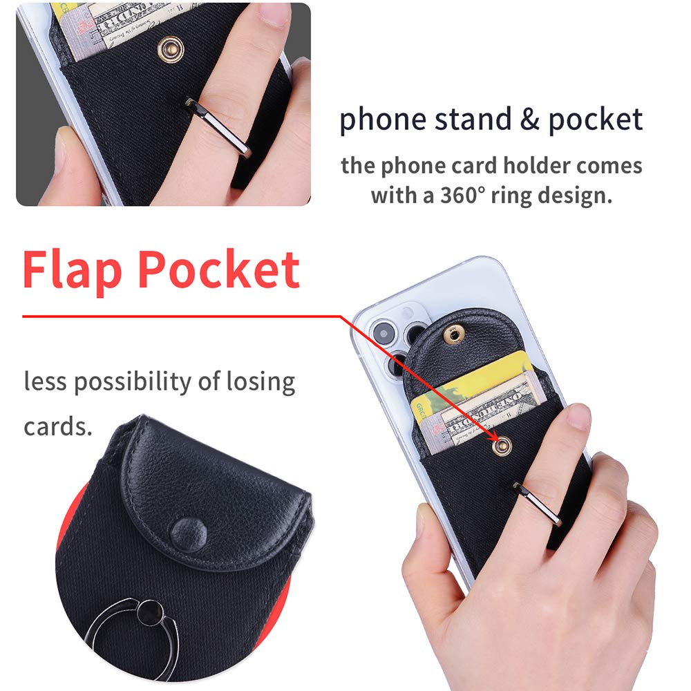 Ultra-Slim Self-Adhesive RFID Blocking Phone Wallet - Credit Card Holder with Ring Stand for iPhone & Samsung (Finger Ring Pink) | Perfect for Hands-Free Shopping, Commuting & Travel