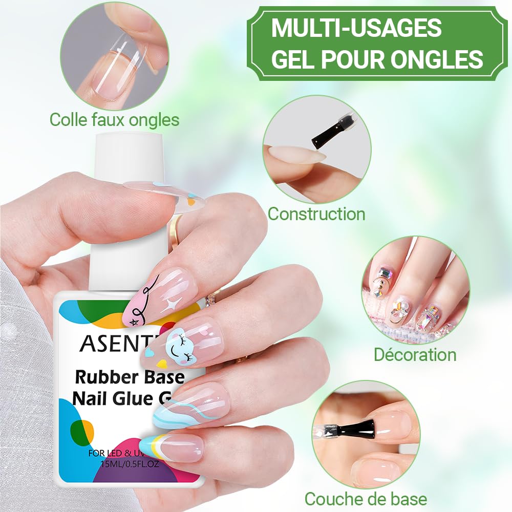 ASENTER Rubber Base Gel for Nails - American Capsule UV Gel Adhesive, Strong & Long-Lasting Gummy Base - Perfect for Salon & DIY Manicures at Home
