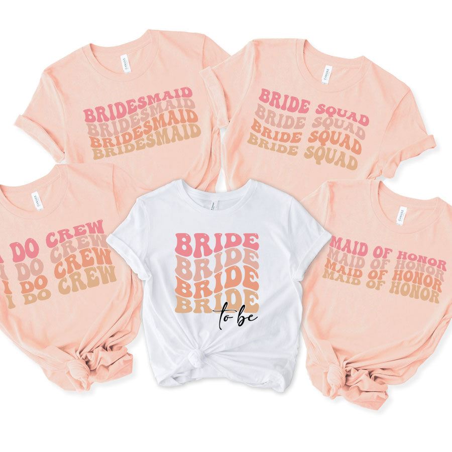CLR Wavy Bride Squad Multi Slogan T-Shirts - Fun Bachelorette Party & Bridal Shirts for Women - Perfect for Girls' Night Out, Wedding Showers & Bridesmaid Gifts