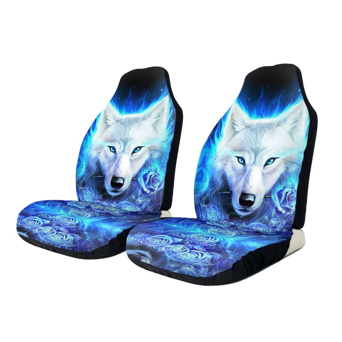 Premium Blue Wolf Print Car Seat Covers for Women - Universal Fit for Cars, Trucks, SUVs & Vans - Soft Bucket Seat Protectors for Comfort & Style - Perfect for Daily Commute, Road Trips & Gift Giving