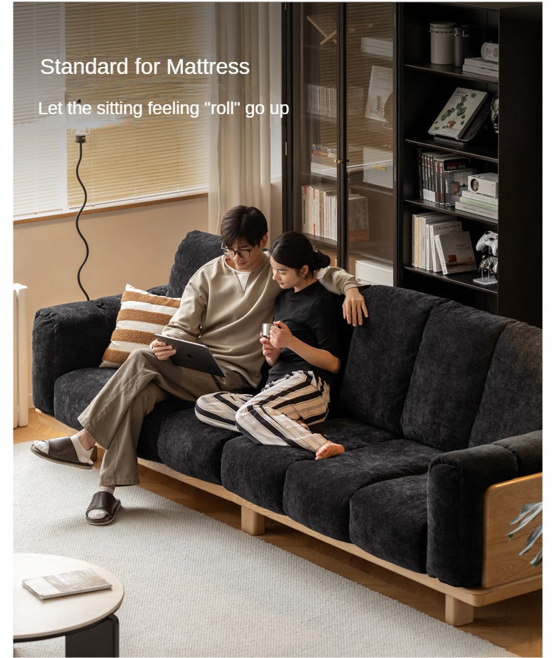 Modern Solid Wood Down Straight Sofa - Black Walnut & Ash Wood Frame - Perfect for Living Room, Lounge, or Office Comfort