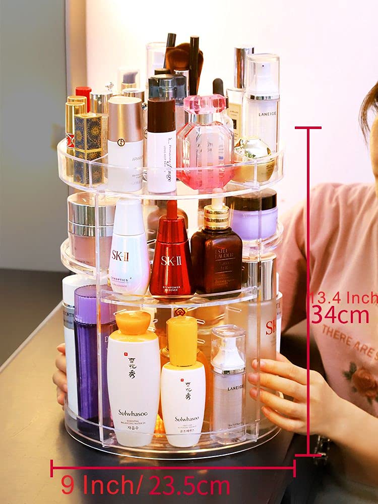 360° Rotating Acrylic Makeup Organizer - Adjustable Height Clear Plastic Spinning Cosmetic Storage for Vanity Countertop | Perfect for Bathroom, Bedroom & Travel Skincare Organization (1 Piece)