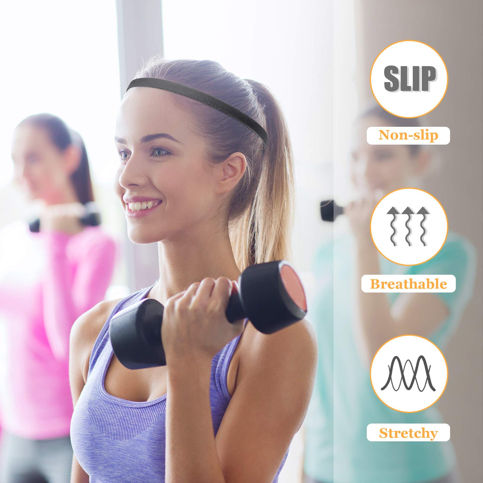 WILLBOND 12 Pack Non-Slip Elastic Sports Headbands for Men & Women - Sweat Absorbing Workout Hair Bands with Silicone Grip for Running, Yoga, Basketball, Tennis & Football (Black) | Perfect for Gym, Sports & Active Lifestyle