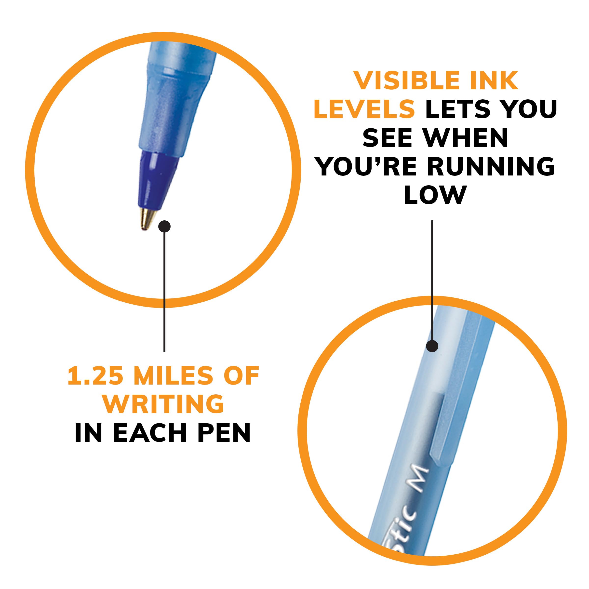 BIC Round Stic Xtra Life Blue Ballpoint Pens, Medium Point (1.0mm), 144-Count Bulk Pack - Comfortable Flexible Round Barrel for Smooth Writing - Best Selling Office & School Supplies for Everyday Use