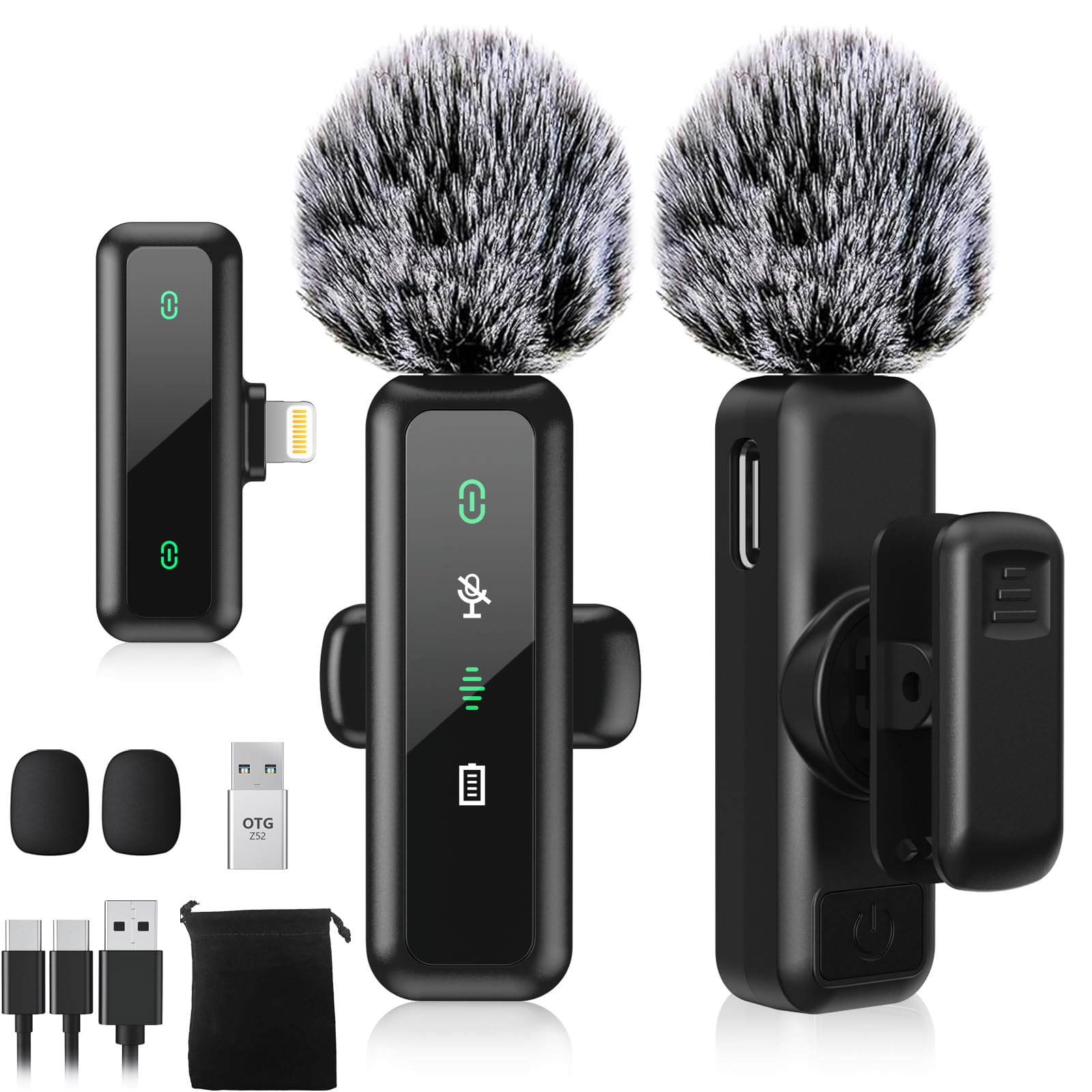 **Wireless Lavalier Microphone for iPhone 5-14 Series - 2 Pack Mini Lapel Mic with LED Display & Noise Cancelling - Perfect for Content Creators, Video Recording, Vlogging, YouTube, Live Streaming & Podcasting (Lightning Only)**