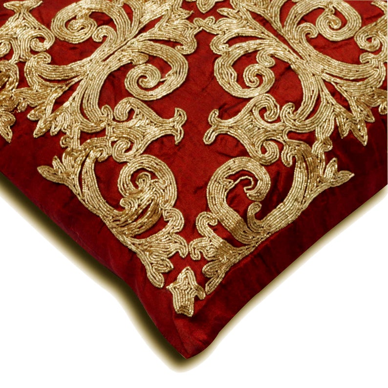 Admirable Red Art Silk Decorative Euro Sham Pillow Cover - Luxury Bedding Accessory for Home Decor, Bedroom, Living Room