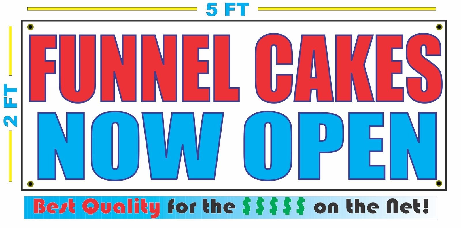Funnel Cakes Now Open Double-Sided 2x5 Feet Banner Sign - Perfect for Food Trucks, Carnivals & Fair Events