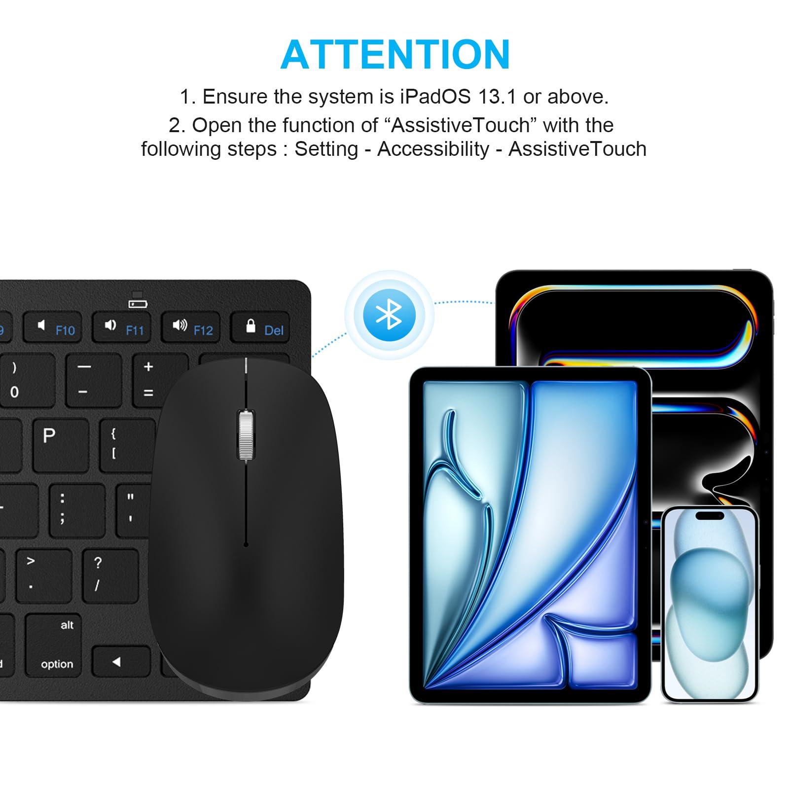 SPARIN Wireless Bluetooth Keyboard and Mouse Combo for iPad 11th/10th Gen, iPad Air 13/11 inch, iPad Pro 13/12.9/11 inch, iPad 9th/8th Gen & iPad Mini 7th/6th Gen - Compatible with iOS 13+ (Black) | Perfect for Work, Study & Home Office Use