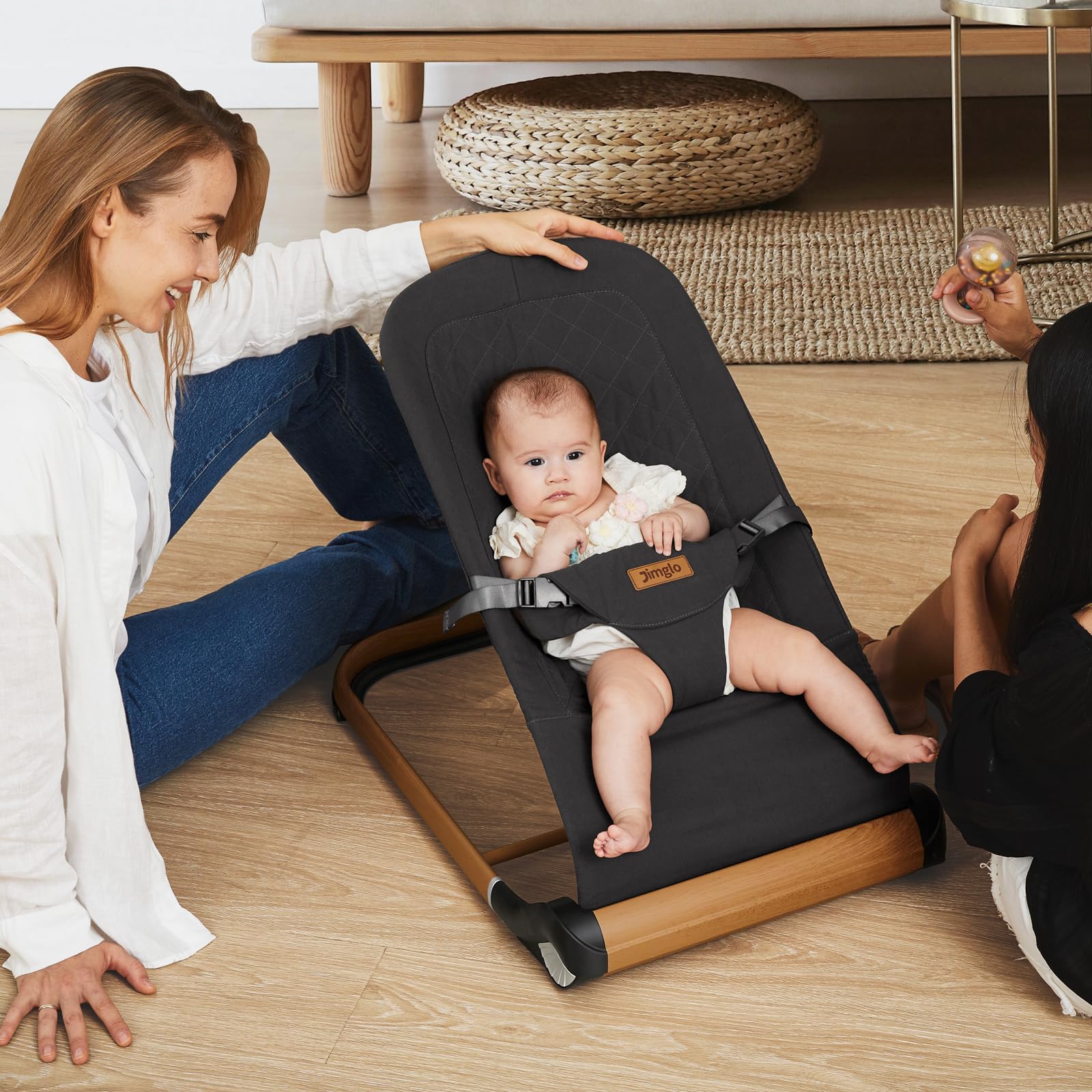 Foldable Baby Bouncer Seat with Adjustable Height - Portable Infant Bouncer for Newborns & Toddlers (Cotton, Anthracite) - Perfect for Home, Nursery & Travel Use