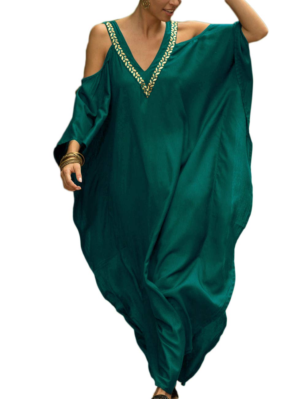 Bsubseach Turkish Cold Shoulder Kaftan Dress - Flowy Maxi Beach Cover Up for Women | Swimwear Cover Up, Poolside Elegance, Summer Vacation Outfit