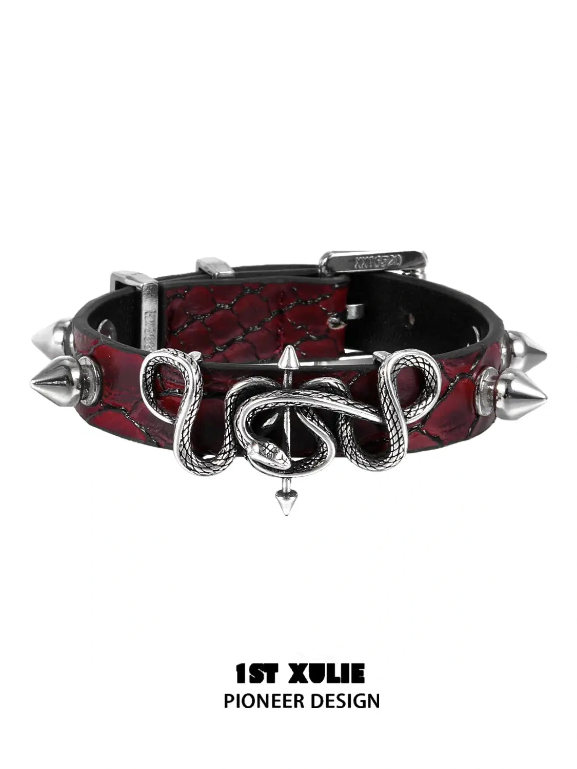 18k Platinum Plated Snake Bite Leather Rivet Bangle Bracelet for Women - Gothic Punk Jewelry for Concerts, Parties & Alternative Fashion