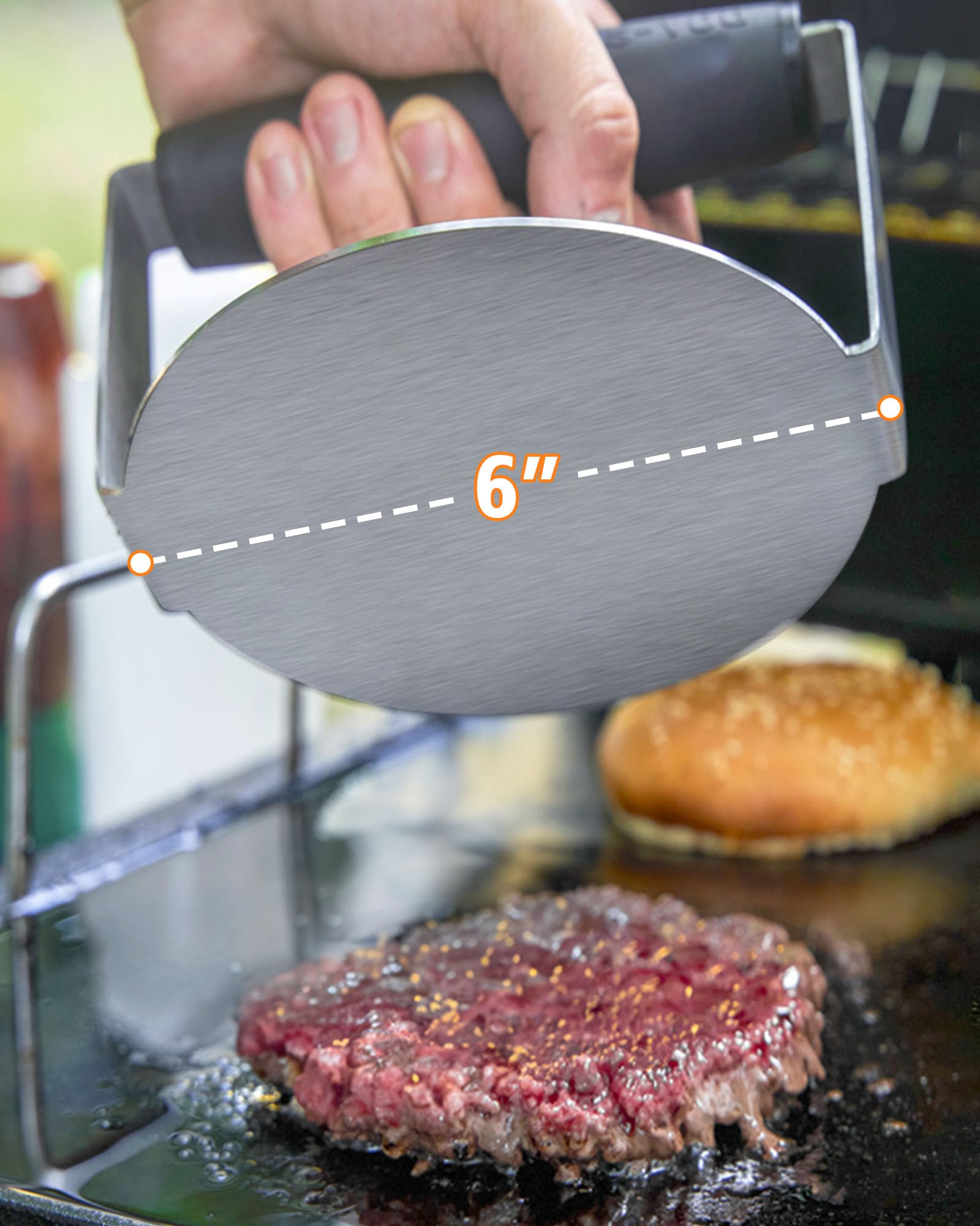 6 Inch Stainless Steel Burger Press with Non-Stick Surface & Anti-Scald Handle - Perfect for Griddle, Flat Top Grill & Smash Burgers - Great Gift for BBQ & Home Cooking Enthusiasts