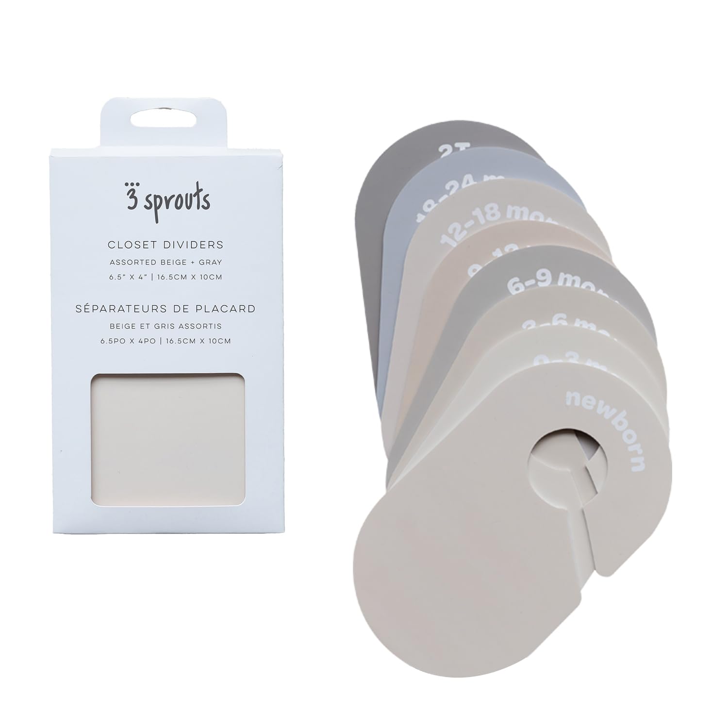 3 Sprouts Baby Closet Dividers Set of 8 - Double-Sided Size Labels Nursery Organizer for Newborn to 2T Baby Clothes - Gray & Beige - Perfect for Nursery Organization & Toddler Wardrobe Sorting