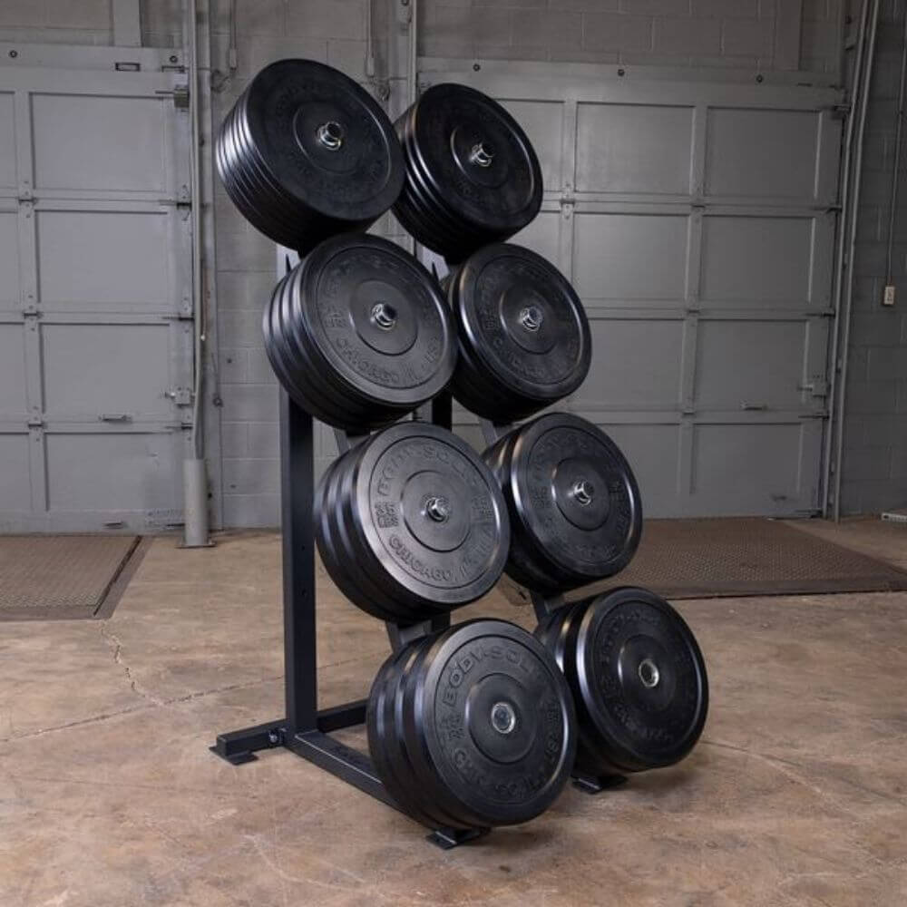 Body Solid GWT76 High Capacity Olympic Weight Tree - Heavy Duty Barbell Plate Storage Rack for Home & Commercial Gym Use