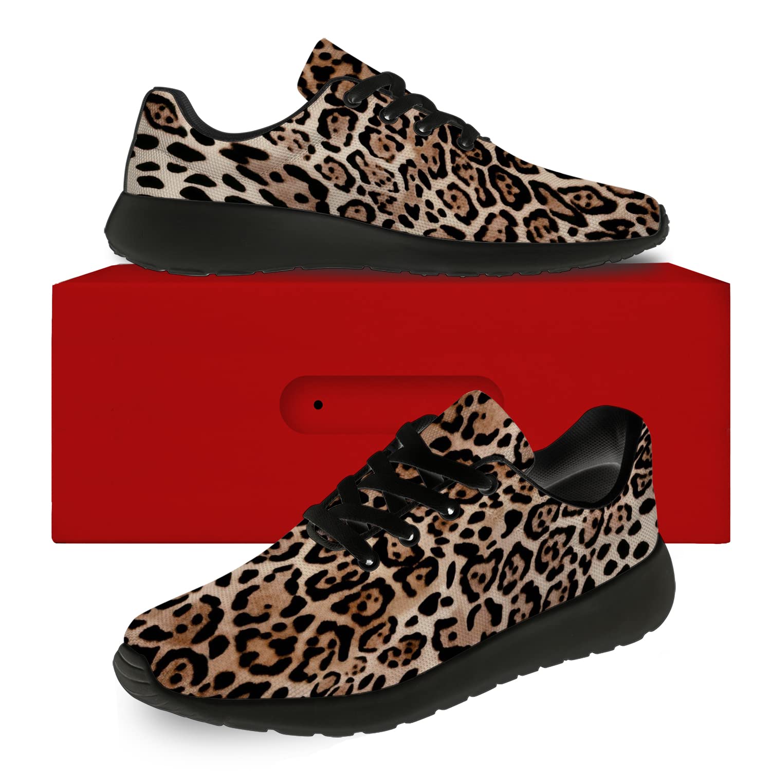 Leopard Print Running Shoes for Women & Men - Cheetah Animal Print Tennis Sneakers for Walking, Jogging, Gym - Brown & Black Beige Gifts for Boys & Girls (Size 7 Men/8.5 Women) - Perfect for Casual Wear, Sports & Fashion Outfits