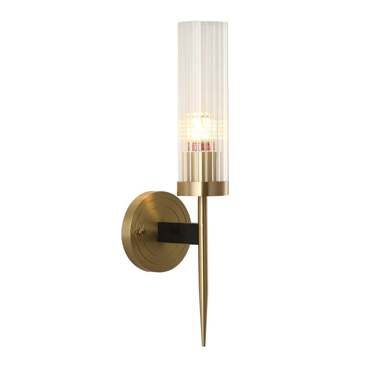 Mid-Century Modern Gold Wall Sconce - Vintage Brass Cylinder Glass Wall Light for Bathroom, Bedroom & Living Room - Elegant Globe Wall Mount Lamp for Ambient Lighting