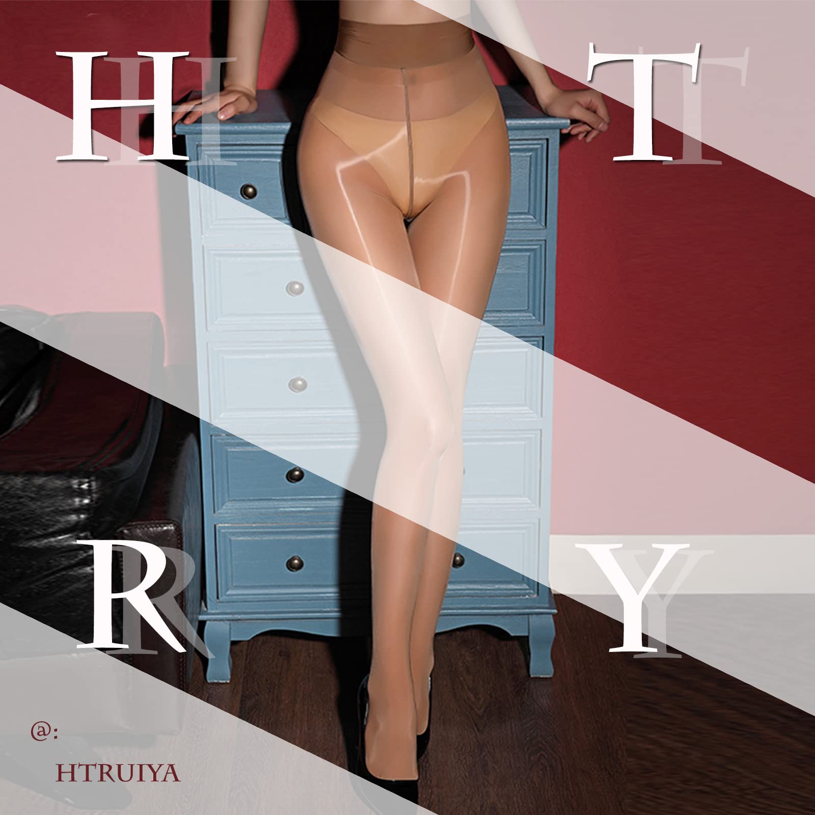 HTRUIYA Ultra Shiny Smooth 8D Sheer Pantyhose - Waist-High Tights with Seamless & Crotchless Design for Women | Perfect for Office Wear, Date Nights & Special Occasions