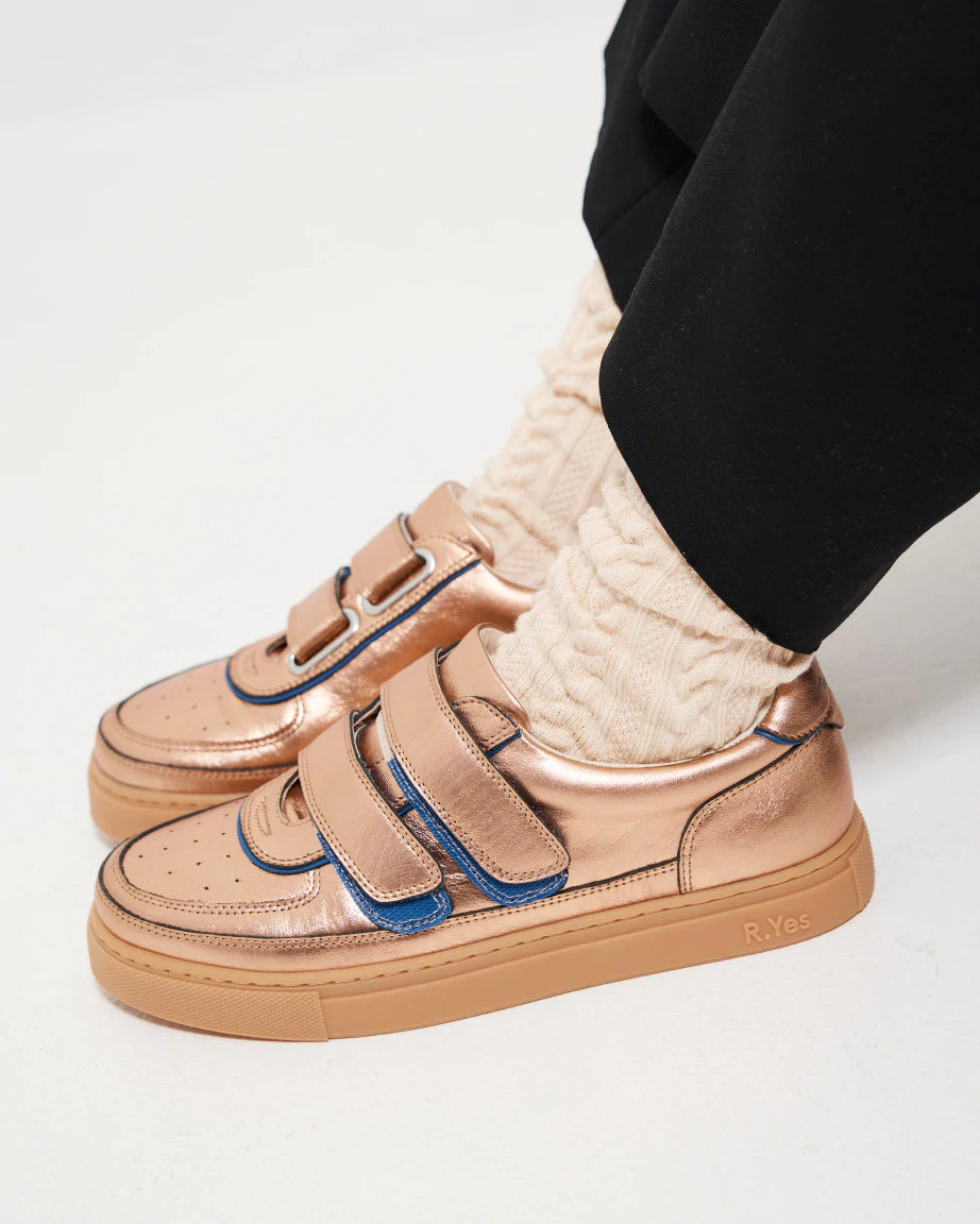 Journey 4.0 Velcro Sneakers for Women - Lightweight Walking Shoes with Metallic Apricot Finish | Perfect for Gym, Running, and Casual Wear