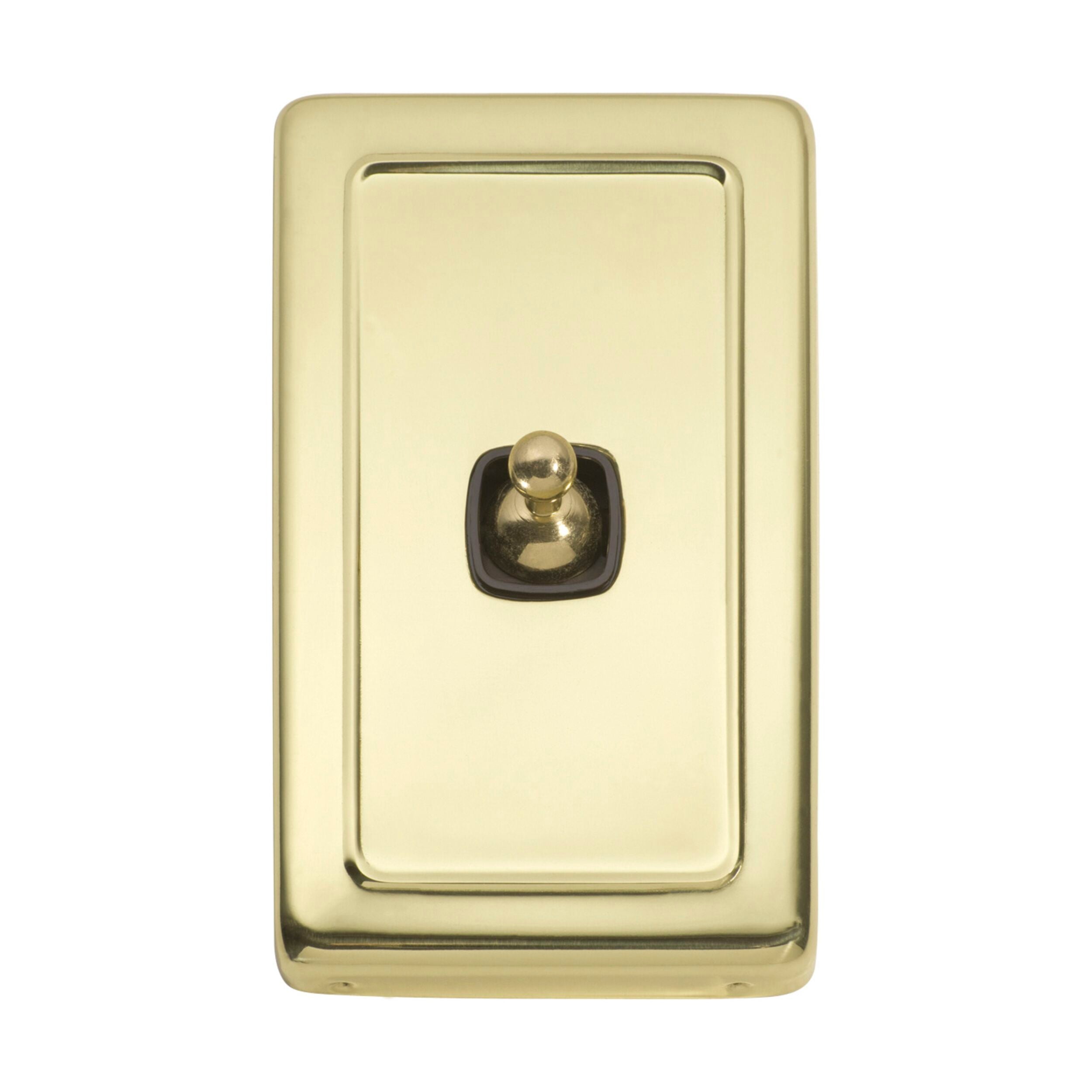 5902 1 Gang Toggle Switch Flat Plate - Polished Brass, Brown (H115xW72mm) - Ideal for Home, Office & Commercial Electrical Installations