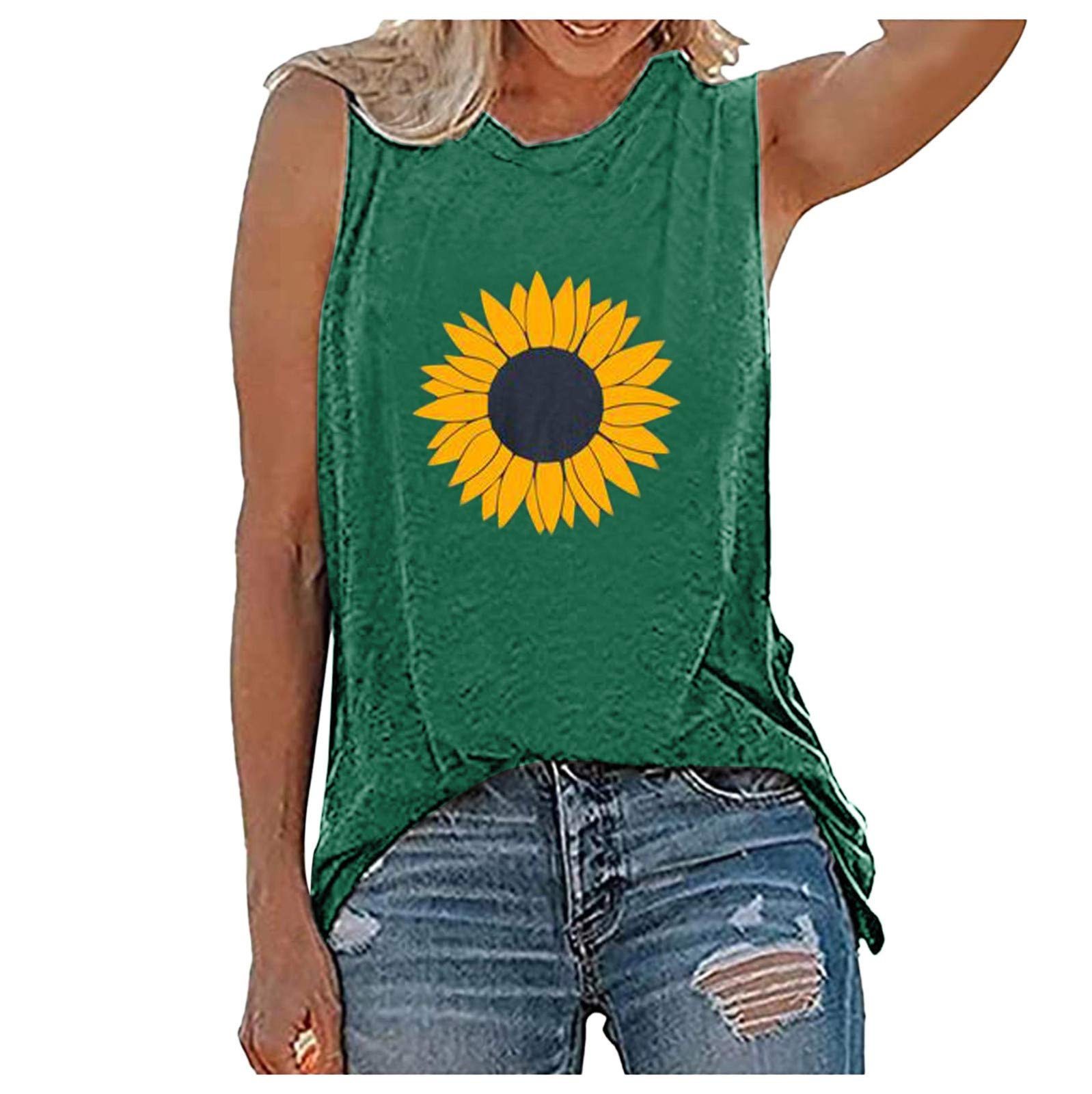 Plus Size Women's Sexy Sunflower Tank Tops - Casual Summer T-Shirts for Women - Perfect for Beach Outings, Vacations & Everyday Wear
