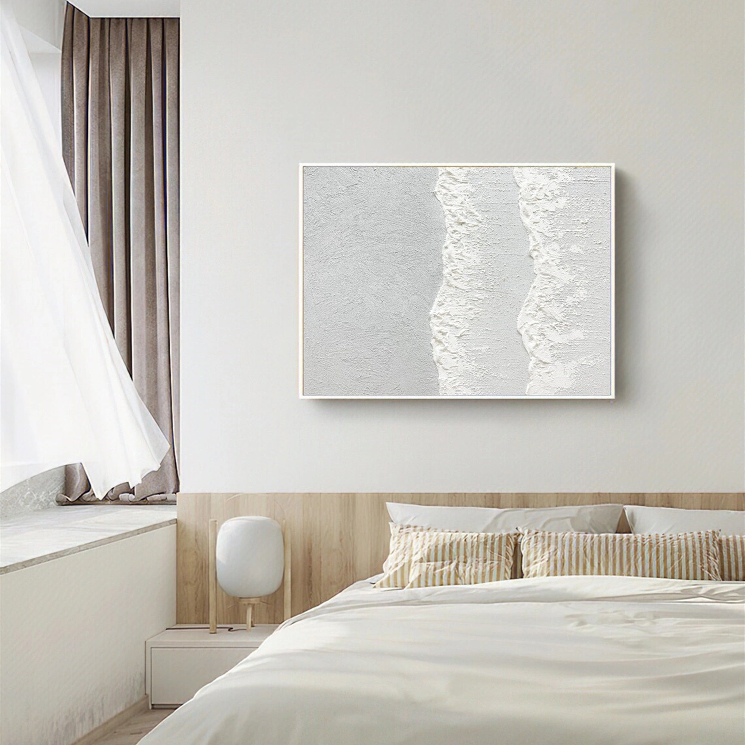 White Minimalist Textured Painting Canvas #MM129 - Premium Abstract Wall Art for Modern Home & Office Decor