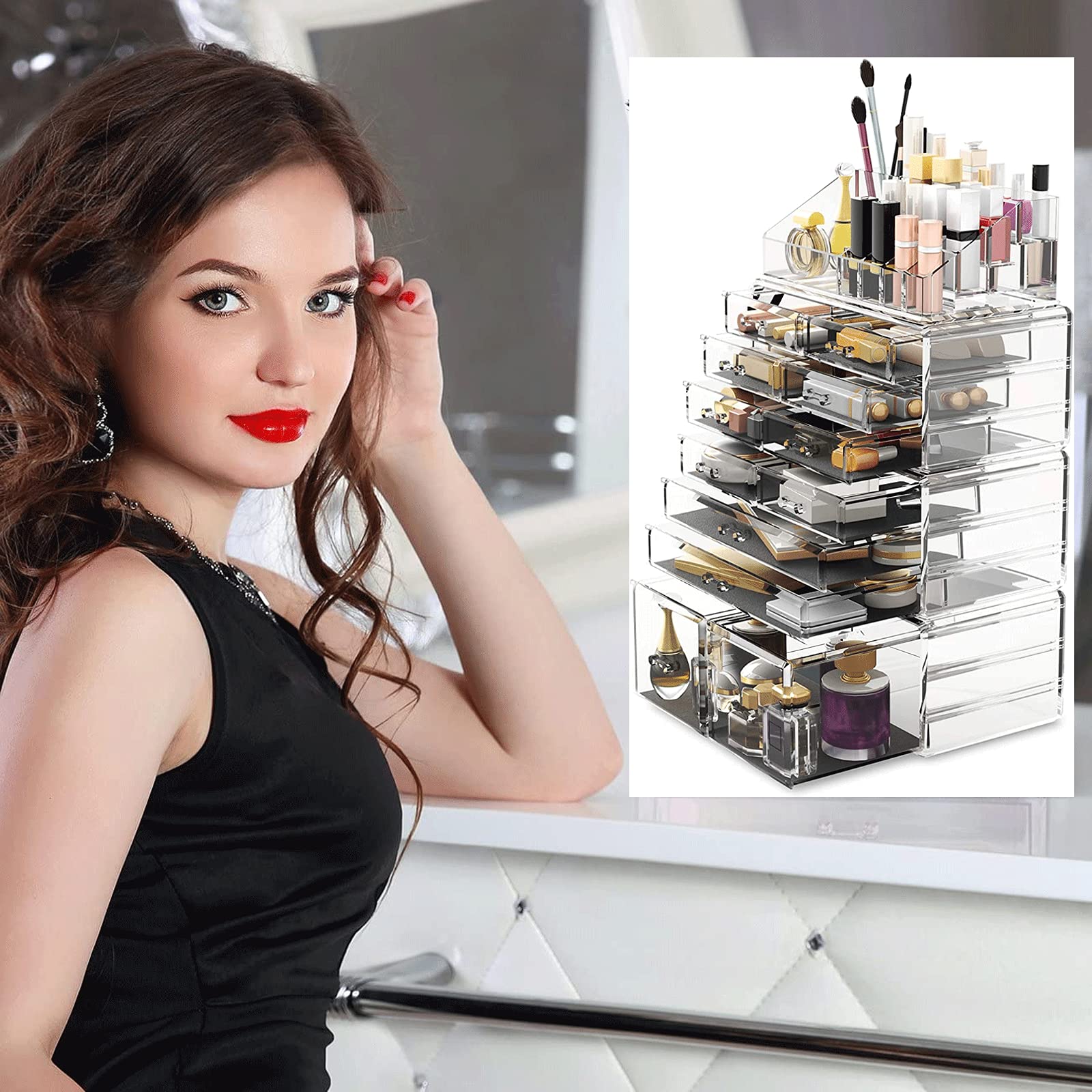 Large Transparent Makeup Organizer Drawer - Dustproof Cosmetic Storage Box for Beauty Products | Perfect for Vanity, Bathroom & Travel Organization