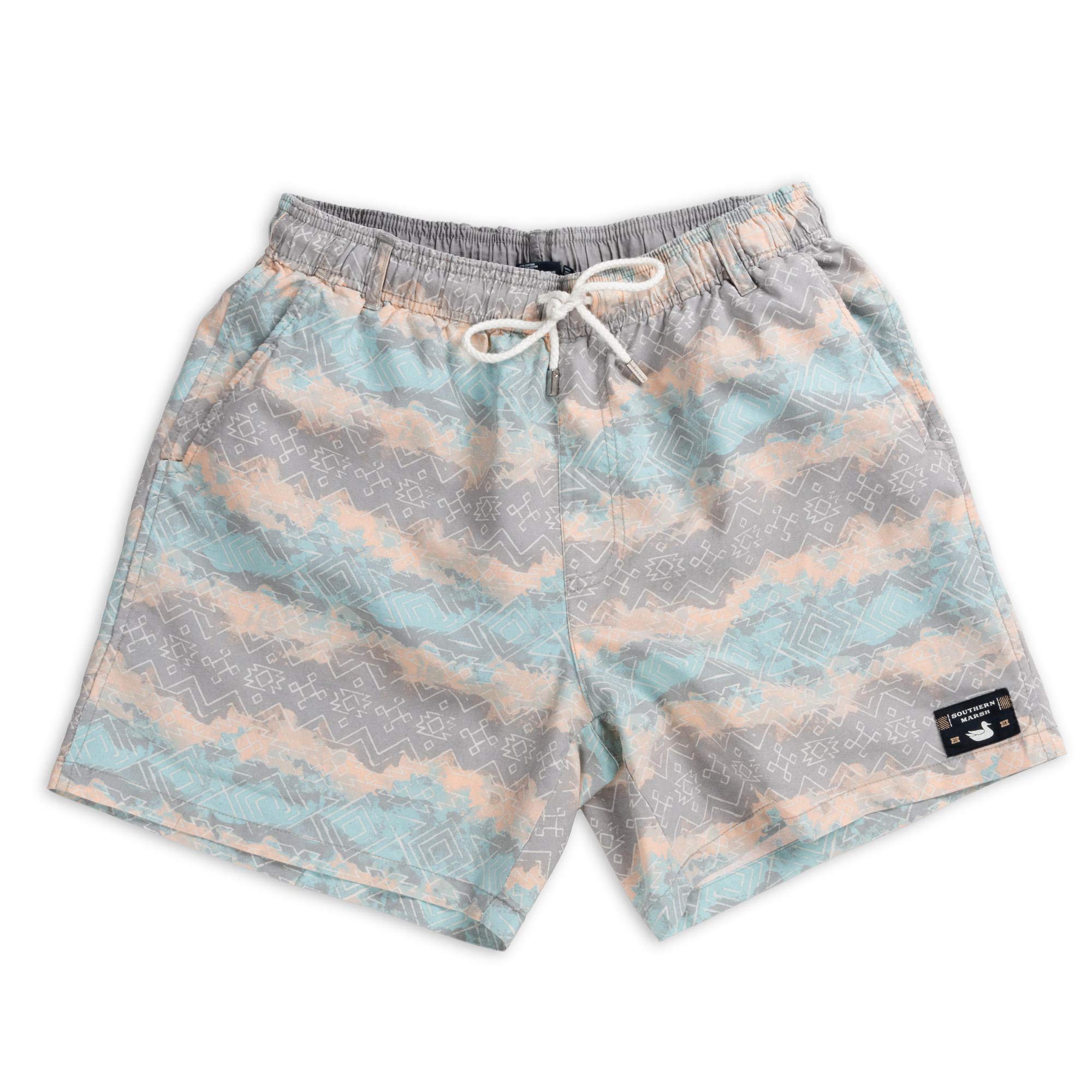 Southern Marsh Shoals Seawash Swim Trunks - Quick-Dry Mayan Watercolor Print Board Shorts for Men | Beach, Pool & Vacation Wear