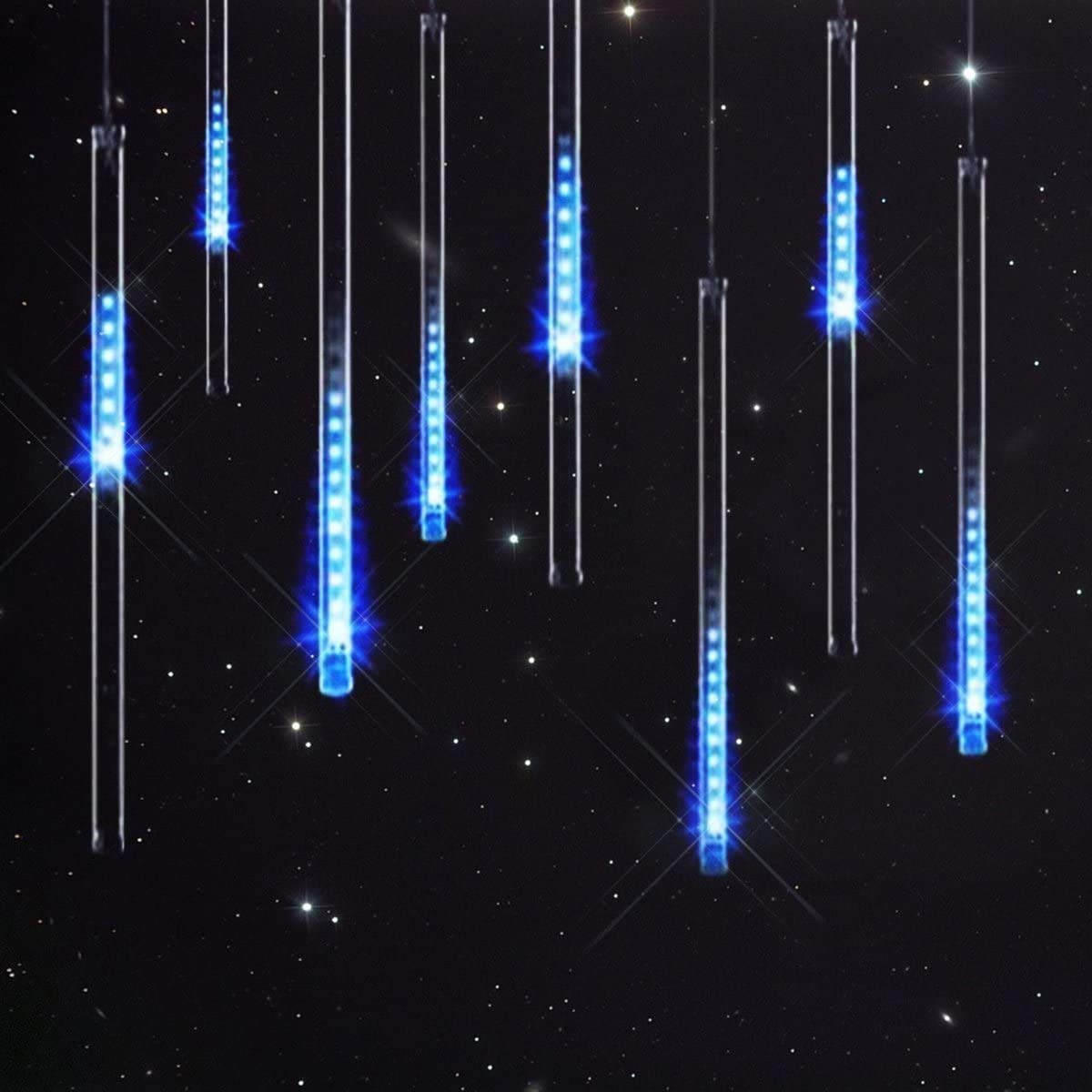 EONSMN 10 Tube 360LED Solar Meteor Shower Light - Blue Raindrop Fairy Icicle Christmas Lights for Outdoor Decorations, Holiday Party, Terrace & Square | Perfect for Christmas, New Year, Garden, Wedding & Landscape Lighting