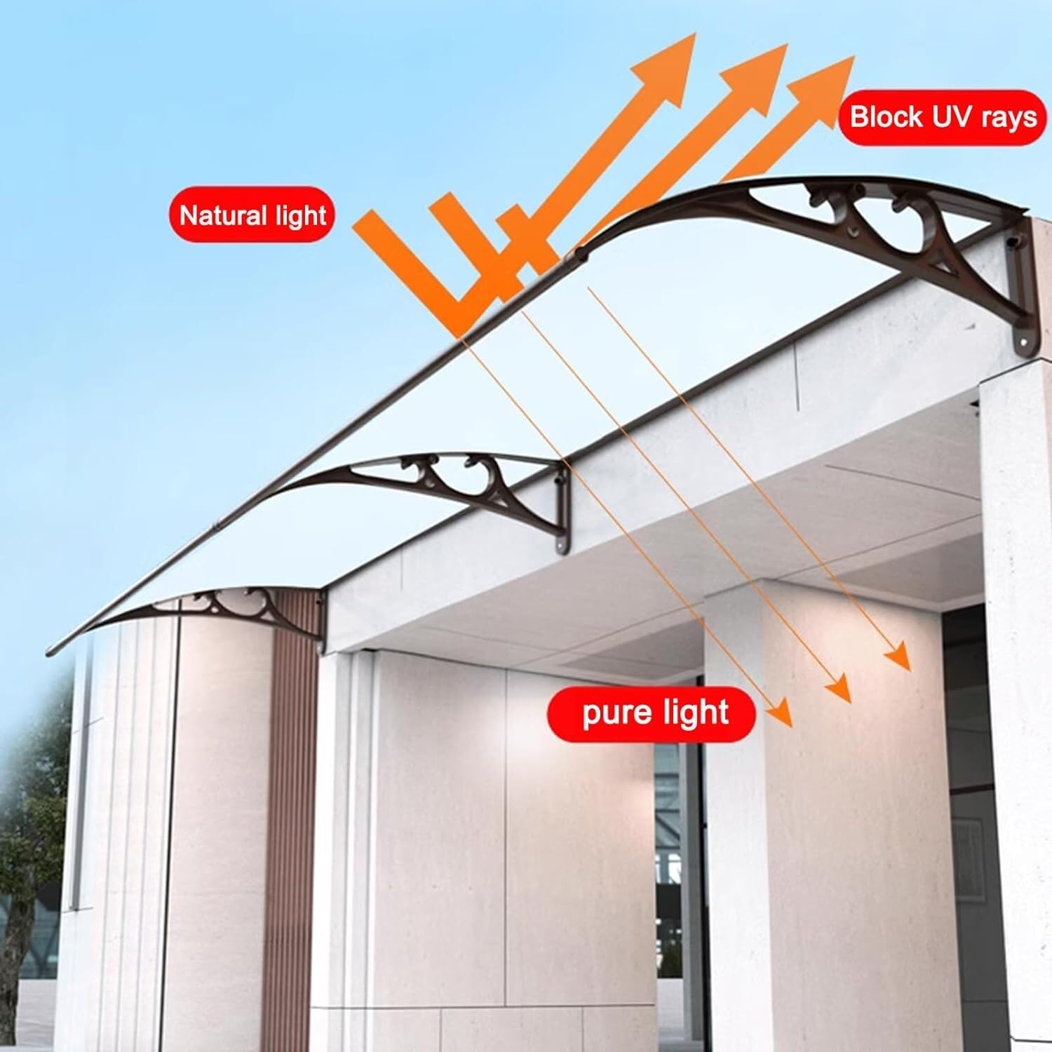 Modern DIY Aluminum Door Awning - Curved Porch & Window Cover for Rain, Snow & Sun Protection (60x160cm/24