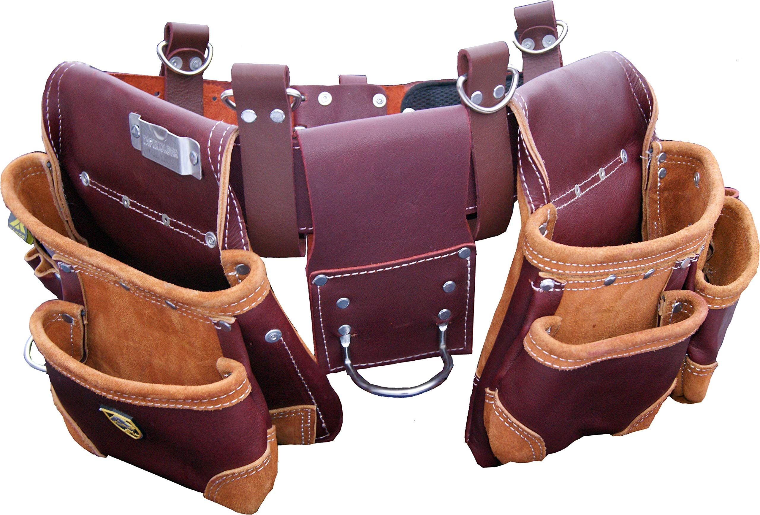 Zakco PRO-20 Oil Tanned Genuine Grain Leather Tool Belt for Construction, Framing & Roofing - Heavy Duty Leather Work Belt with Tool Pouches - Perfect for Carpenters, Drywallers & Contractors (Maroon)