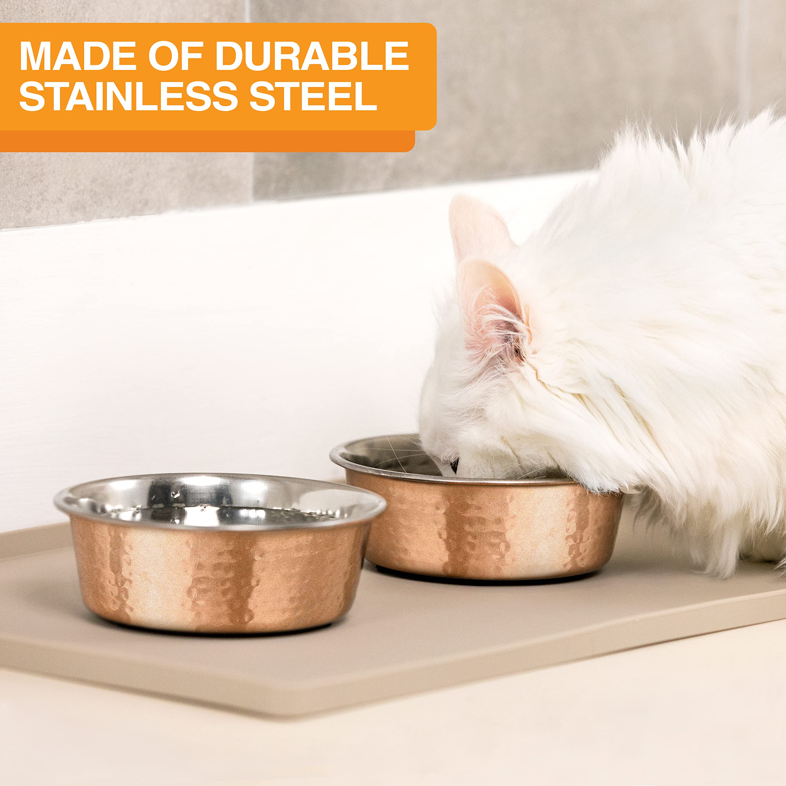 Premium Hammered Copper Pet Bowls - Luxury Designer Dog & Cat Dishes for Food & Water (Small Size) - Perfect for Home Decor & Upscale Pet Dining Areas