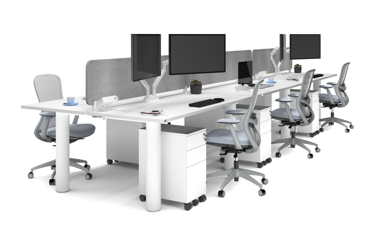 Quadro Cylinder Leg 6-Person Office Workstation Desk [1600L x 700W] - Modern Collaborative Workspace Solution for Team Meetings & Office Productivity