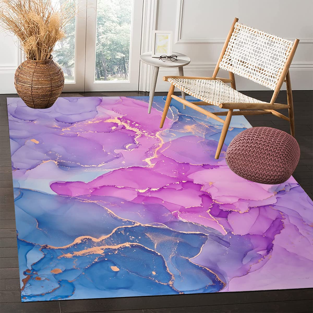 Purple Blue Gold Marble Pattern 6x9 Area Rug - Modern Abstract Non-Shedding Washable Carpet for Living Room, Bedroom, Dining Table & Home Office - Soft Large Floor Rug for Aesthetic Decor & Chic Spaces