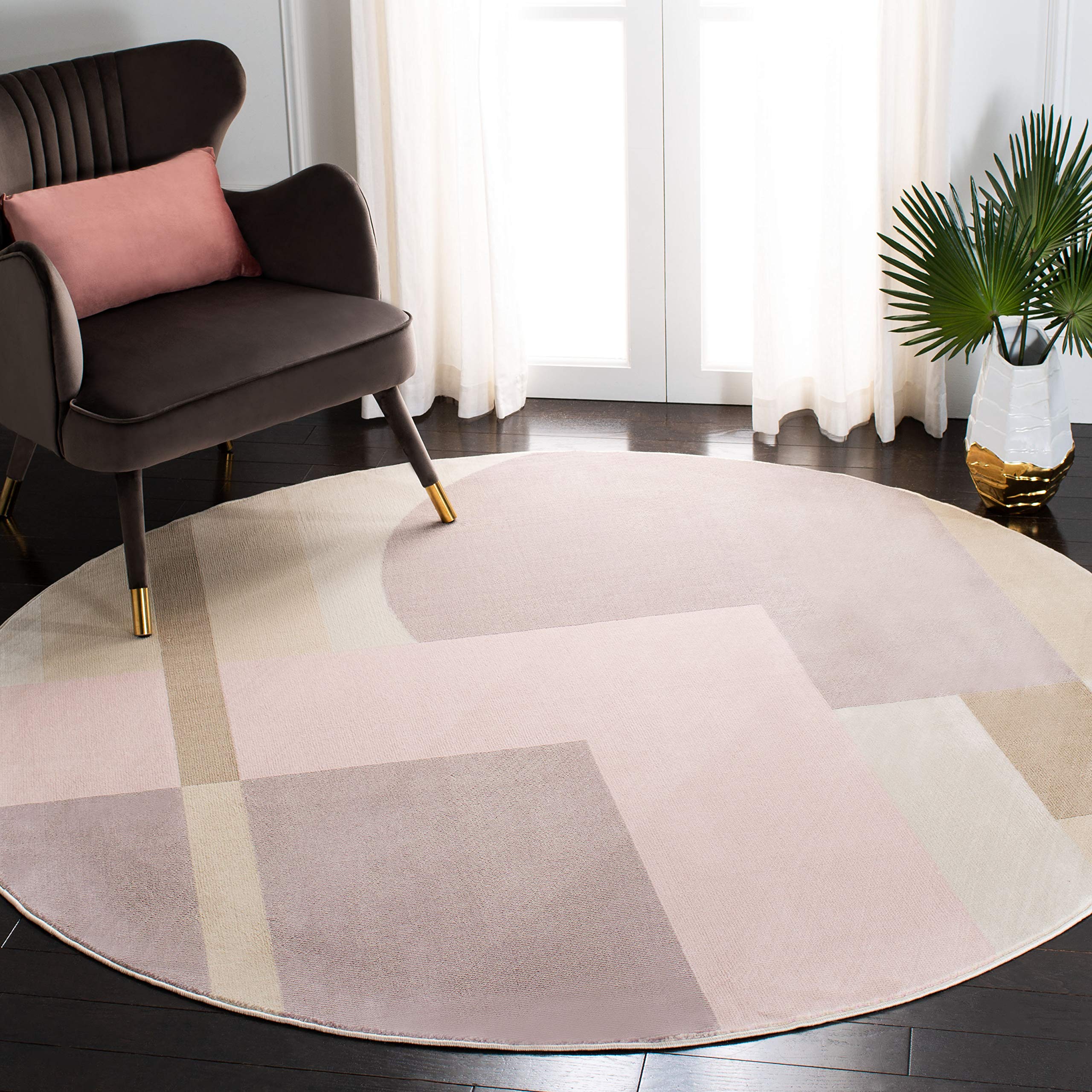 SAFAVIEH Orwell Collection 9' Round Area Rug - Pink & Purple Mid-Century Modern Abstract Design, Non-Shedding & Easy Care - Perfect for Living Room, Bedroom, Dining Room & High Traffic Areas (ORW301U)