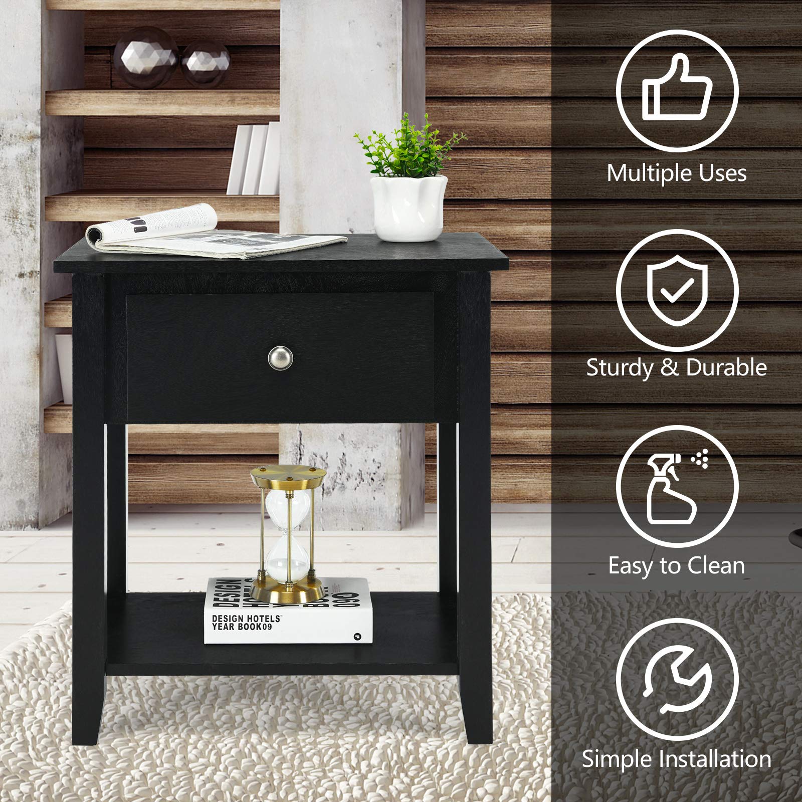 Tangkula End Table with Drawer - Nightstand with Storage Shelf for Bedroom & Living Room - Sofa Side Table with Open Shelf - Perfect for Bedside Storage, Living Room Accent & Small Space Organization