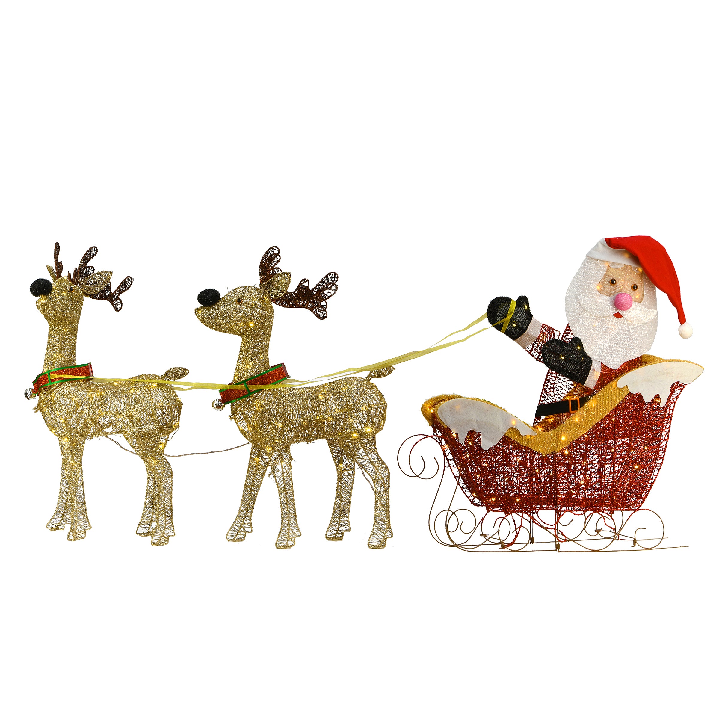 33 in. Pre-Lit Santa and Reindeer Christmas Decoration with Warm White LED Lights - Perfect for Indoor/Outdoor Holiday Decor, Yard Display, and Festive Home Lighting
