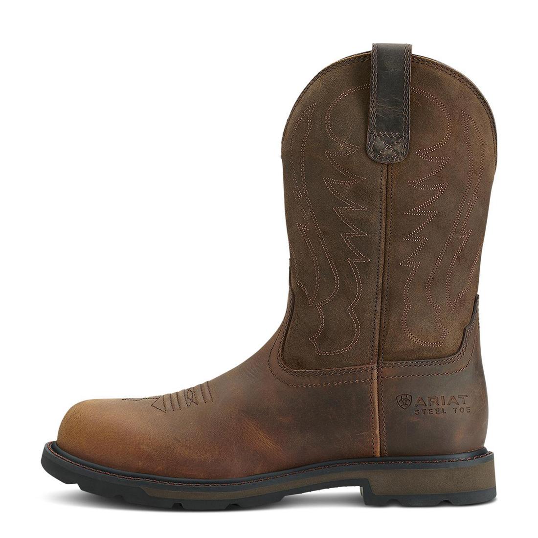 Groundbreaker Steel Toe Work Boots for Men - Brown Safety Shoes with Slip Resistant & Electrical Hazard Protection - Perfect for Construction, Warehouse & Industrial Work