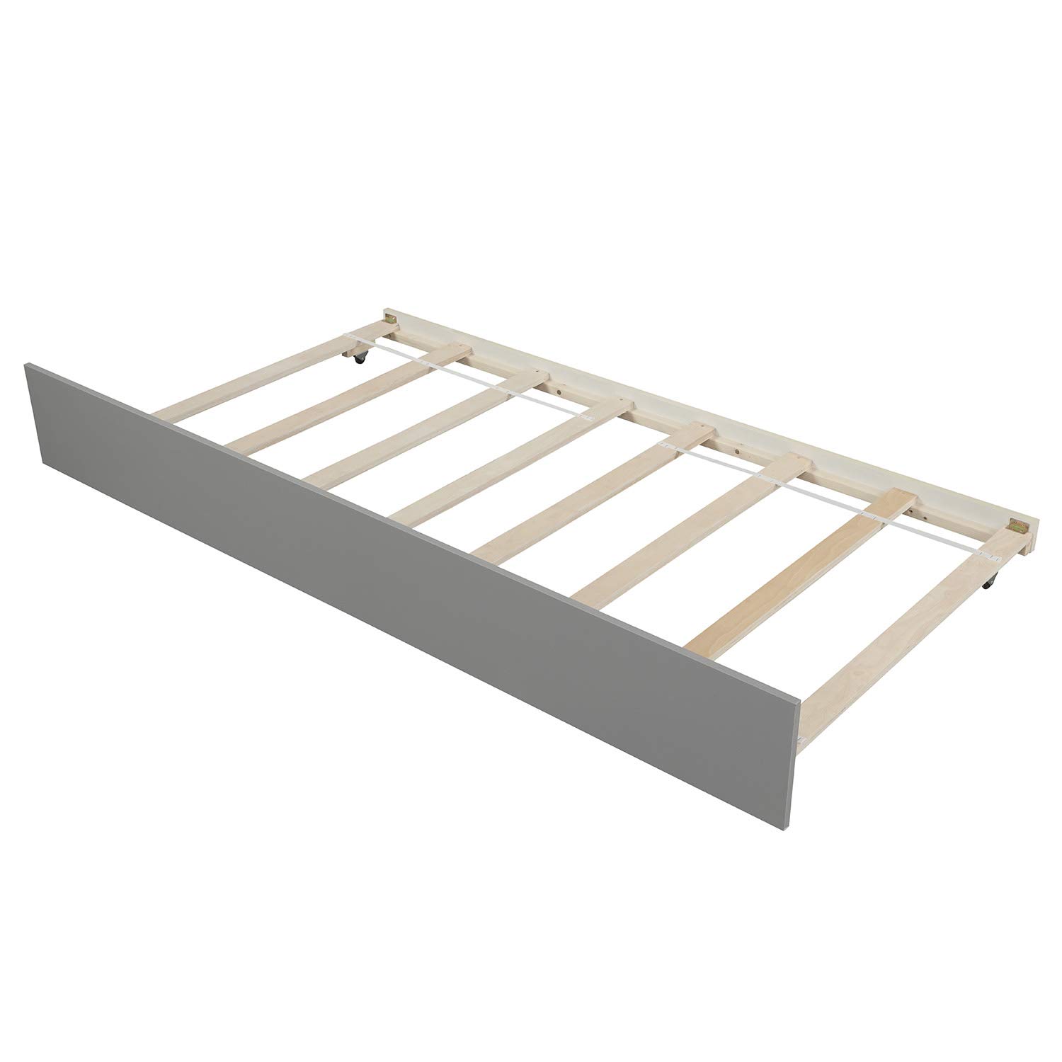**Twin Size Solid Wood Platform Bed Frame with Trundle & Headboard - No Box Spring Needed - Grey - Perfect for Kids' Bedroom, Guest Room & Small Spaces**