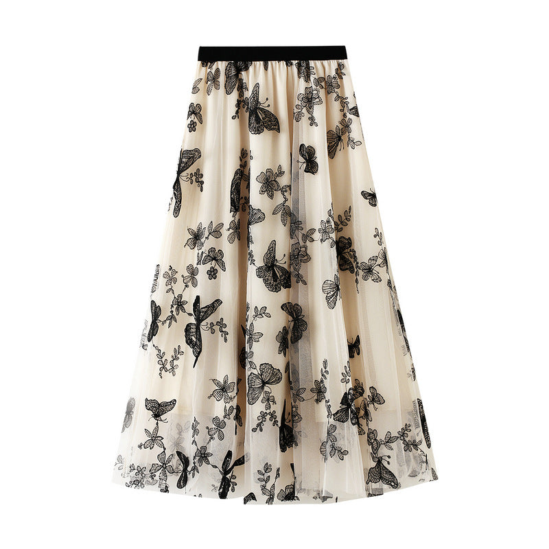 Elegant A-Line Lace Skirt with Butterfly Embroidery - Fairy Mesh Midi Skirt for Women | Perfect for Weddings, Parties & Romantic Date Nights