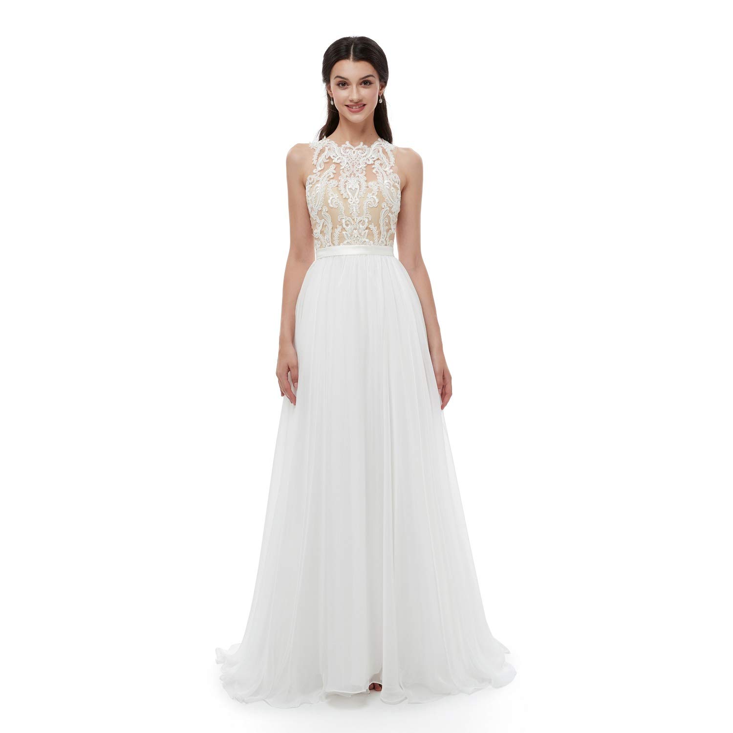 Elegant Plus Size Ivory Lace Tulle Wedding Dress - V-Neck A-Line Beach Gown for Women (US Size 4) | Perfect for Beach Weddings, Bridal Parties & Special Occasions